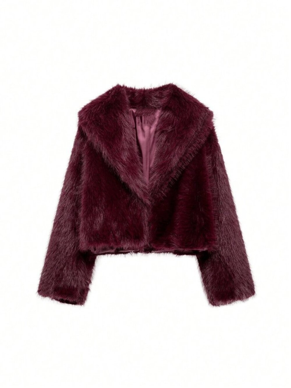Burgundy Casual Women's Faux Fur Collar Short teddy coat Jacket - Picture 8 of 11
